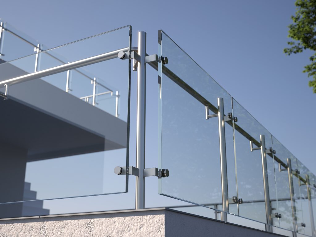 modern stainless steel railing with glass panel
